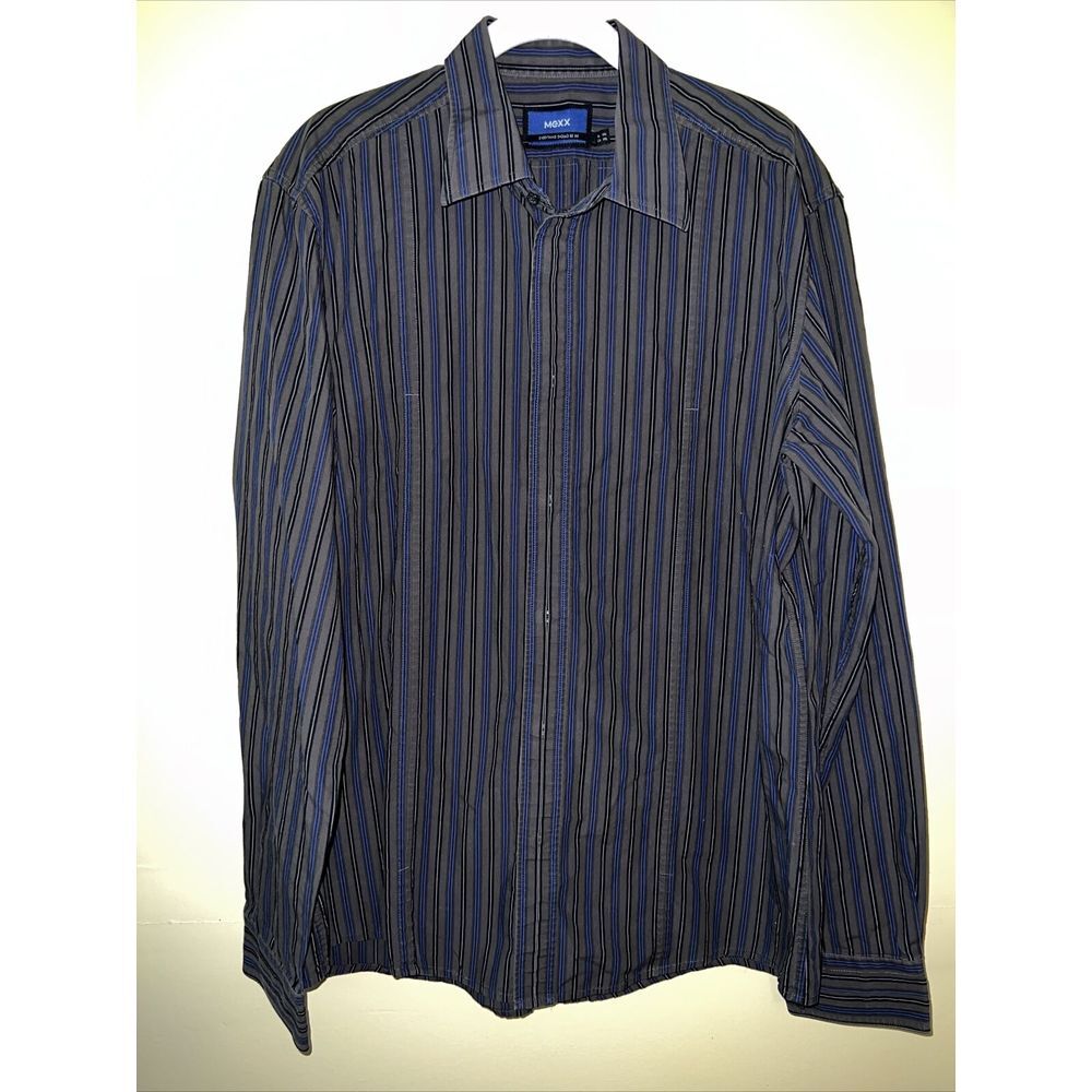 MEXX Men's Gray Striped 2XL Long Sleeve Shirt Button Down With Hidden Buttons‎